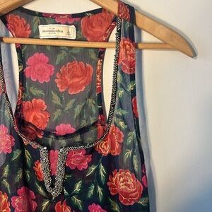 Abercrombie & Fitch Black Tank Top with Red and Pink Floral
